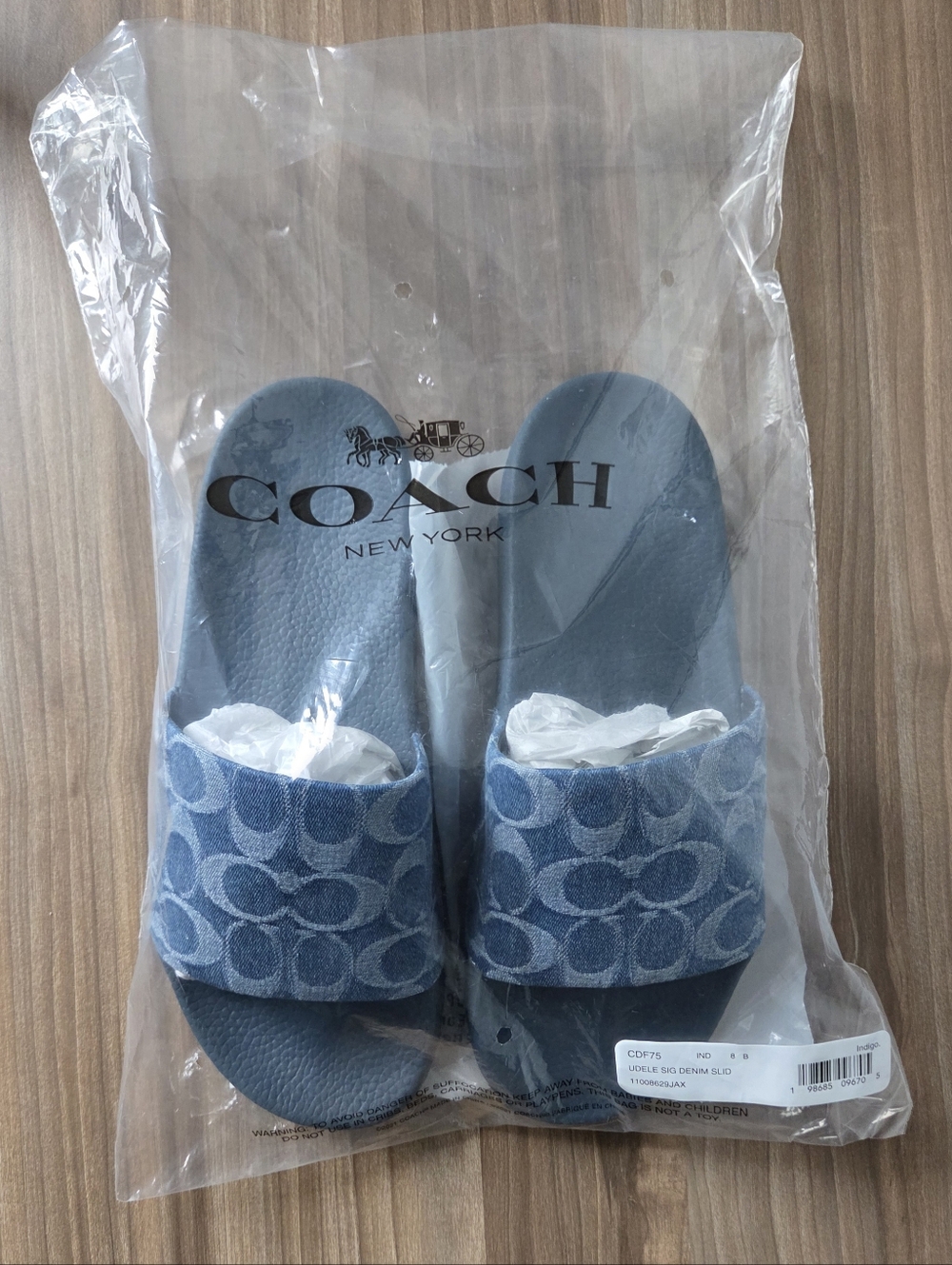 COACH Udele Denim Signature Jacquard Slides - Picture 4 of 5